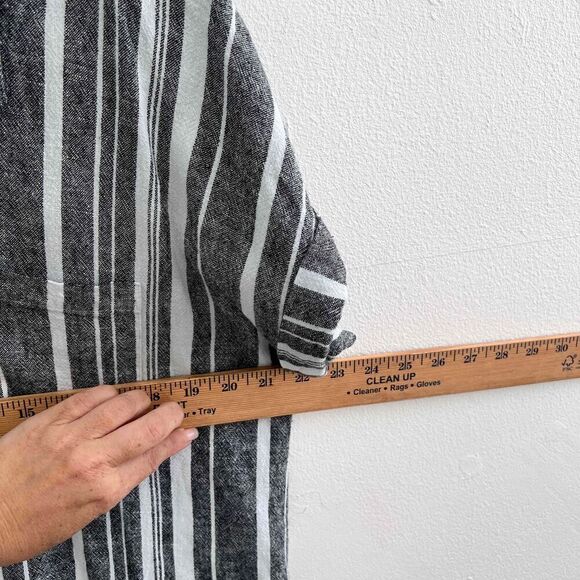 Ellen Tracy mariner tie front LINEN Shirt top Large Blue White Stripes ButtonS - Picture 10 of 13